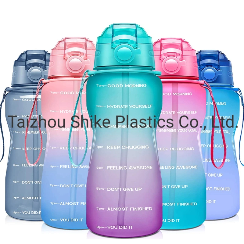 Custom 64oz Frosted Juice Jug BPA Free Portable Sports Plastic Motivational Half Gallon Water Bottle with Straw/Time Marker